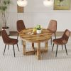 A modern and practical circular dining table. Made of MDF tabletop and wooden MDF table legs. A set of 4 brown cushioned chairs. CT-403 B0501A