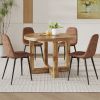 A modern and practical circular dining table. Made of MDF tabletop and wooden MDF table legs. A set of 4 brown cushioned chairs. CT-403 B0501A
